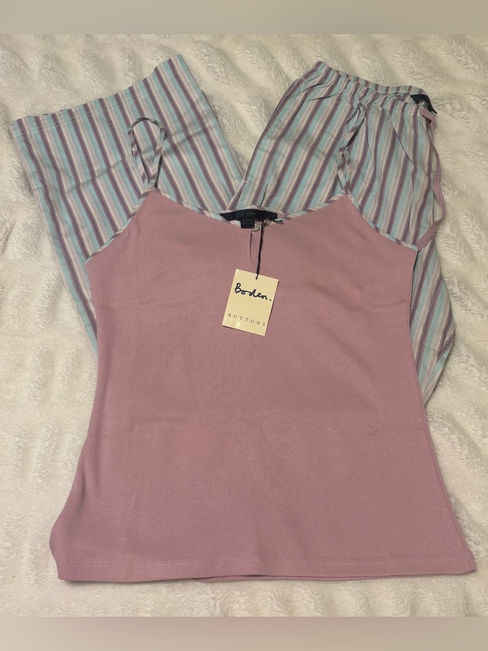 Boden Pink Camisole with Pastel Striped Pajama Pants